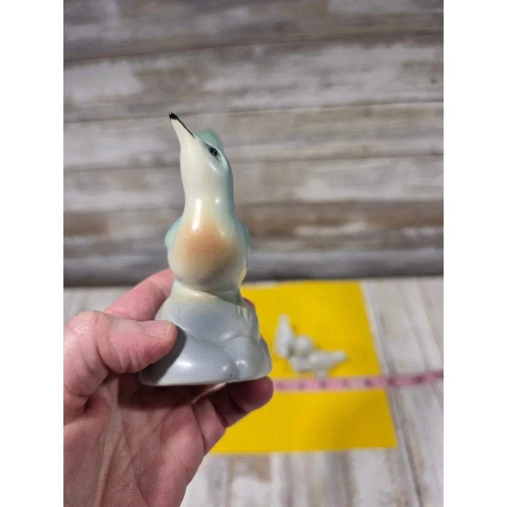 Vintage West Germany Porcelain Bird Figurine Set‎ Blue Long Tail White Trio MCM